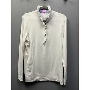 Missy Maude Shirt Womens Large White Ruffle Zip Neck Long Sleeve‎ Athletic Top